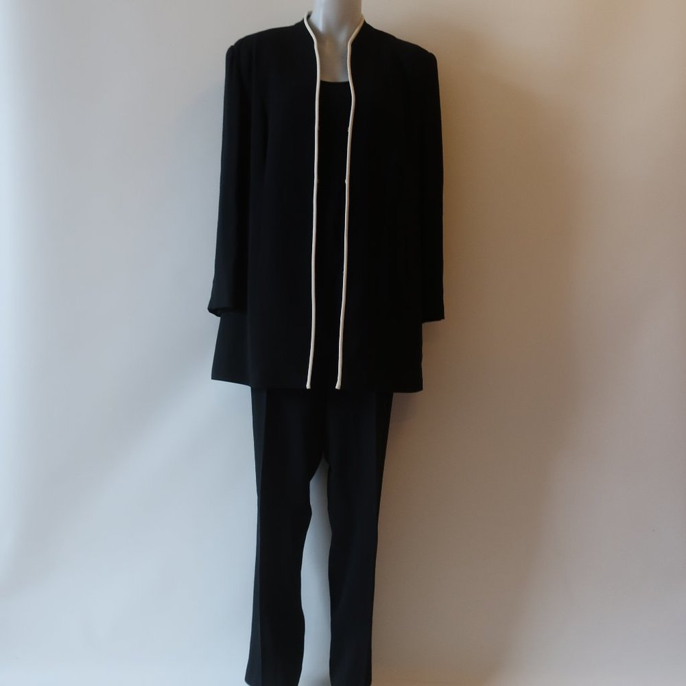 WOMENS MARINA RINALDI BLACK WHITE 3 PC BLAZER TOP PANT SUIT 19 US/PLUS SIZE S *